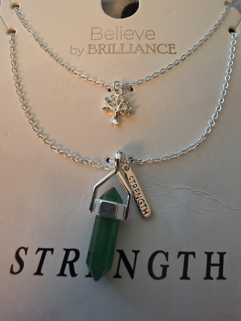 Believe by Brilliance Silver Necklace Set with Green Stone and Tree Charm